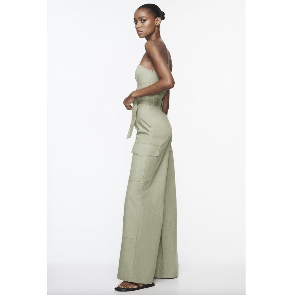 Zara Strapless Jumpsuit Light Khaki NWT - Picture 7 of 11